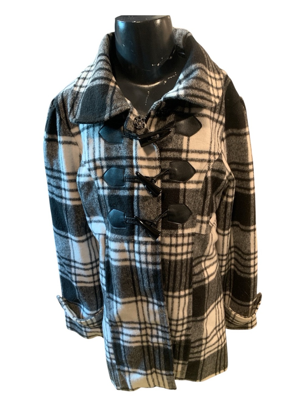 Black & White Plaid Toggle Coat Girls size Medium